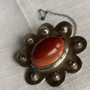 Brooch, silver, with safely chain, unique, hand made.